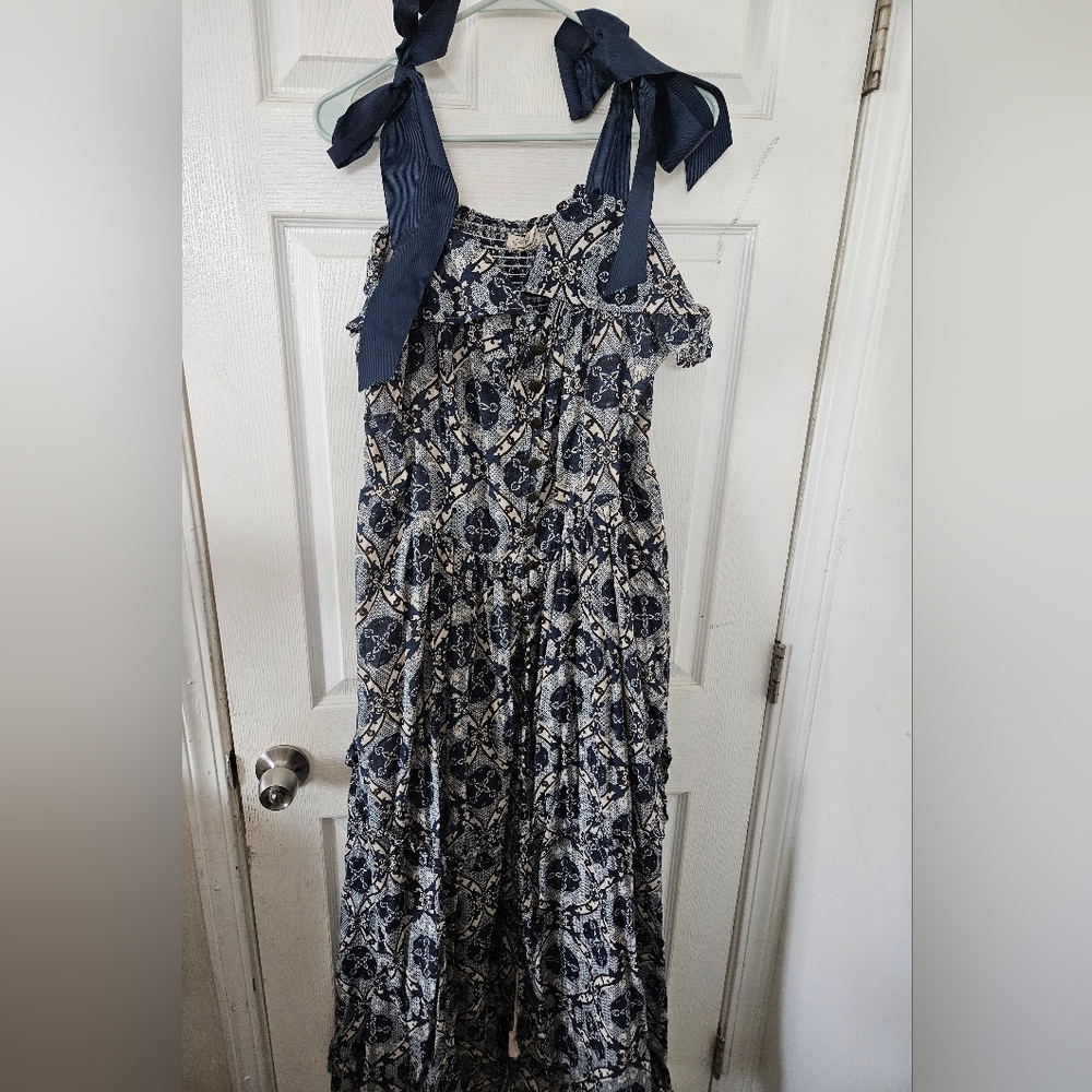 torrid Navy and White Patterned Maxi Dress with Tie Straps